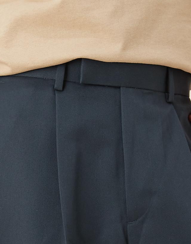 Asos ASOS DESIGN Smart Balloon Fit Trousers With Front Pleat In Dark Blue