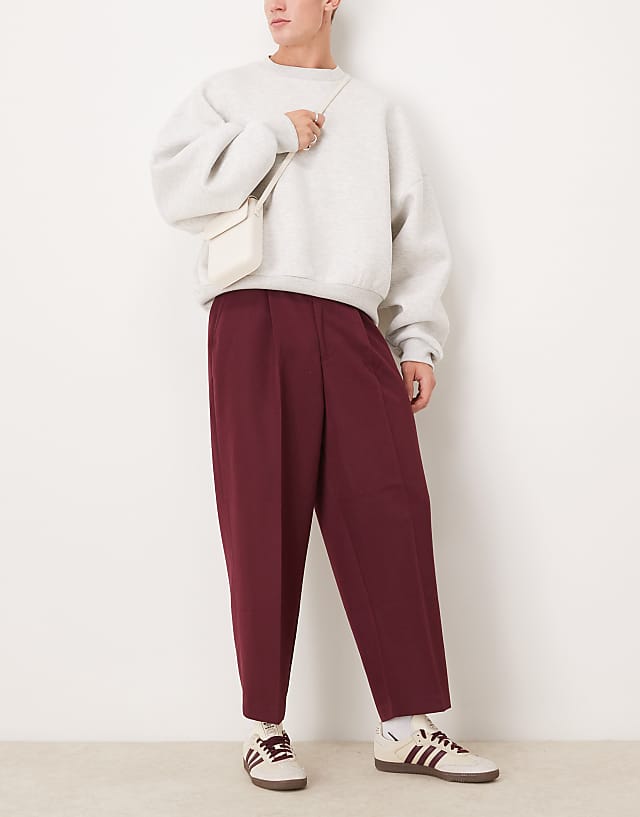 Asos ASOS DESIGN Smart Balloon Trousers With Front Pleat In Burgundy