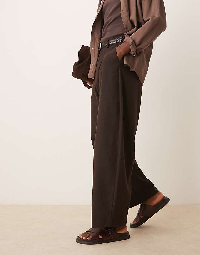 Asos ASOS DESIGN Smart Barrel Leg Trousers With Wool In Brown - BROWN