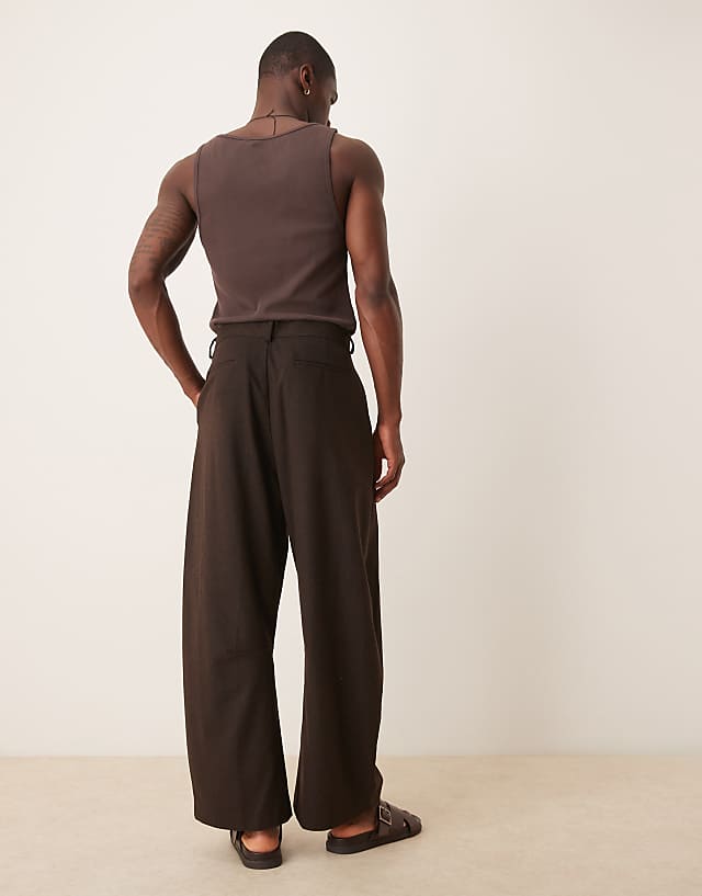 Asos ASOS DESIGN Smart Barrel Leg Trousers With Wool In Brown - BROWN