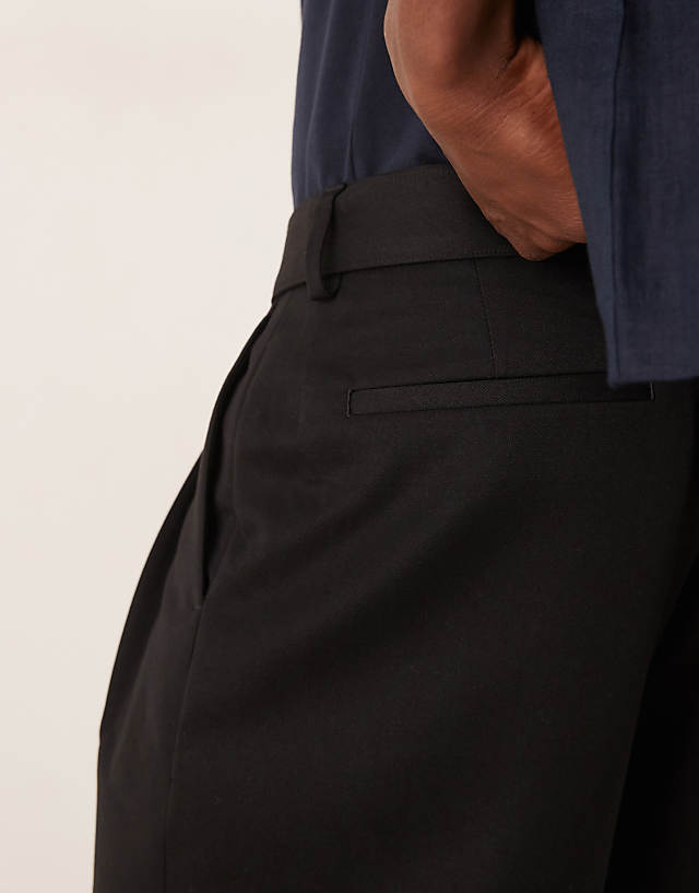 Asos ASOS DESIGN Smart Belted Wide Leg Trousers With Double Pleats In Black