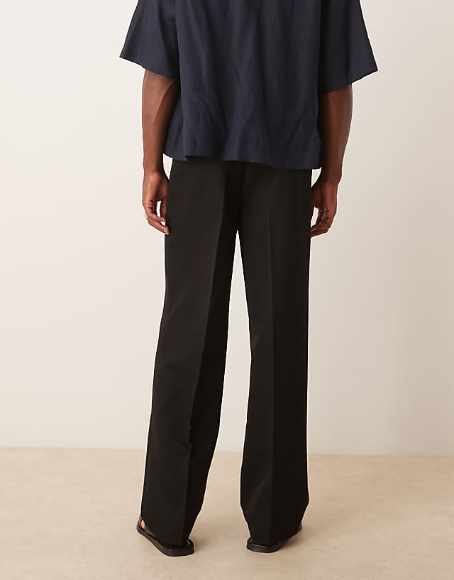 Asos ASOS DESIGN Smart Belted Wide Leg Trousers With Double Pleats In Black