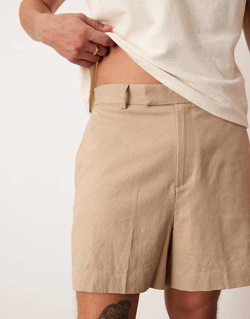 Asos ASOS DESIGN Smart Bermuda Crop Linen Blend Shorts In Dark Stone