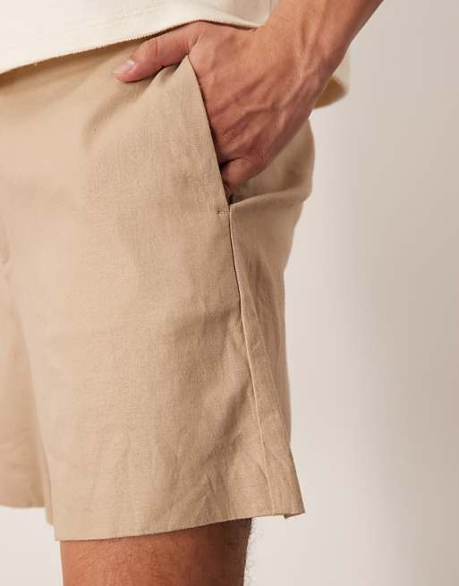 Asos ASOS DESIGN Smart Bermuda Crop Linen Blend Shorts In Dark Stone