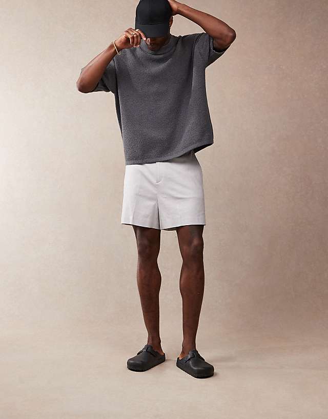 Asos ASOS DESIGN Smart Bermuda Crop Linen Blend Shorts In Light Grey