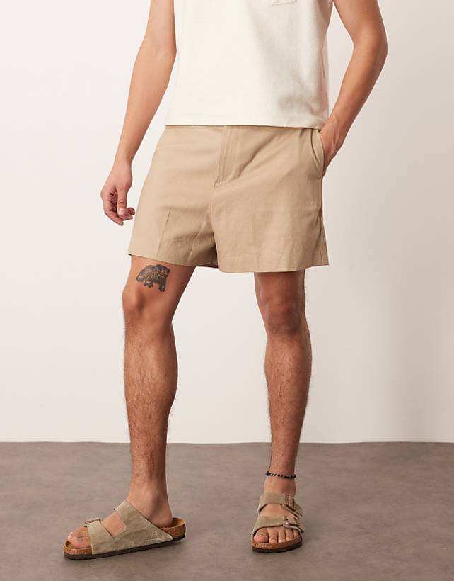 asos ASOS DESIGN smart bermuda crop linen blend shorts in dark stone
