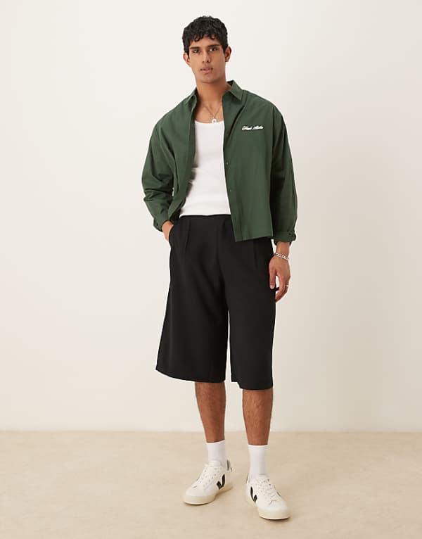 asos ASOS DESIGN smart bermuda shorts with double pleat and deep waistband in black