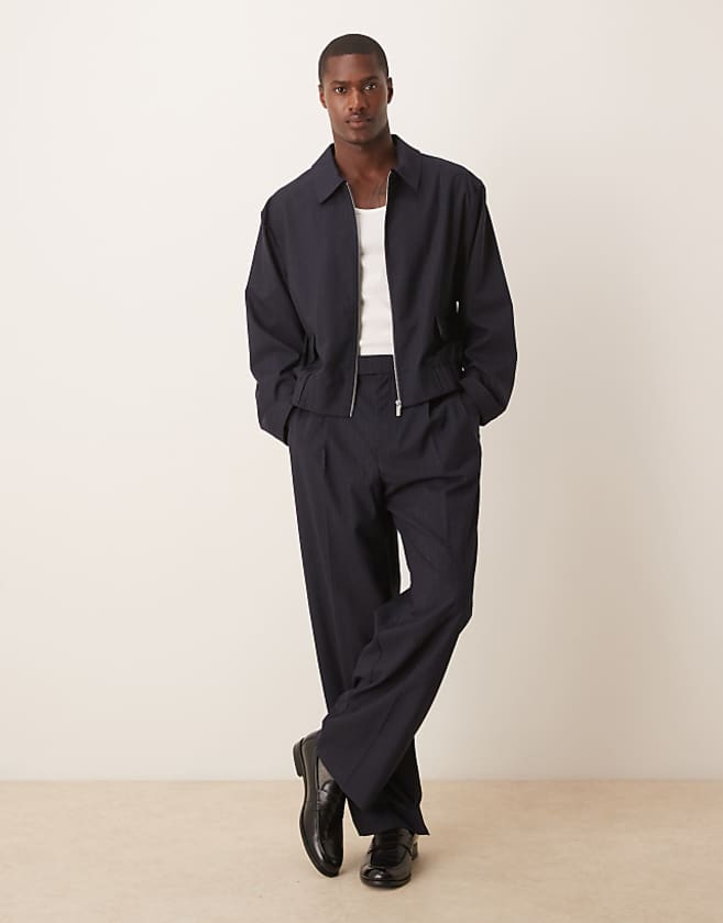 asos ASOS DESIGN smart co-ord blouson in navy pinstripe
