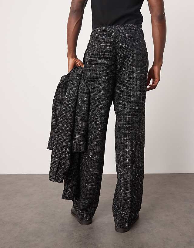 Asos ASOS DESIGN Smart Co-ord Boucle Wide Trousers In Black Glitter With Elasticated Waist