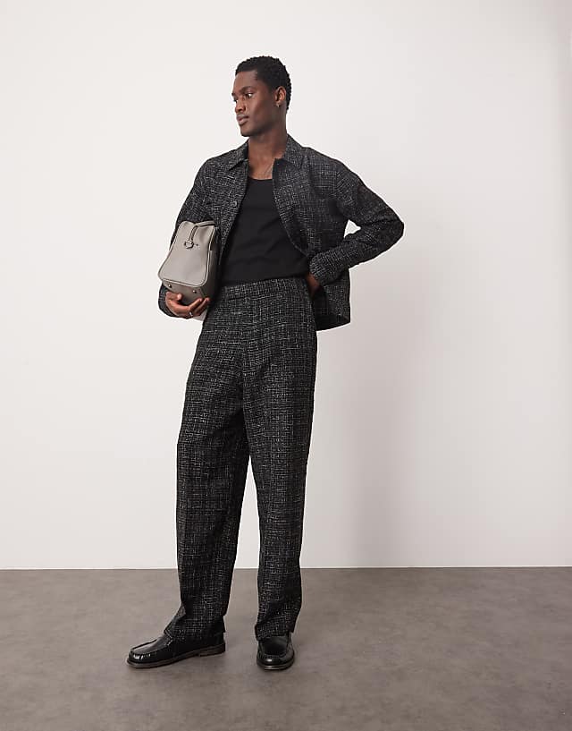 Asos ASOS DESIGN Smart Co-ord Boucle Wide Trousers In Black Glitter With Elasticated Waist