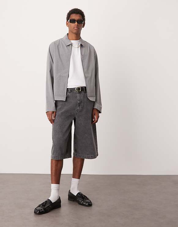 asos ASOS DESIGN smart co-ord cropped harrington in grey pinstripe