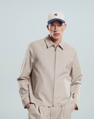 Asos ASOS DESIGN Smart Co-ord Harrington In Beige Microtexture