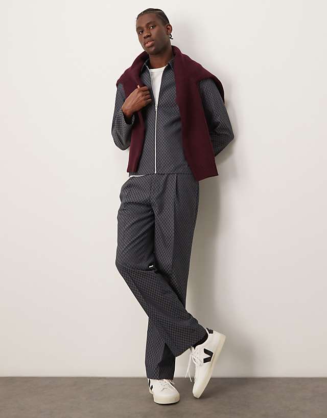 asos ASOS DESIGN smart co-ord harrington in grey checkerboard