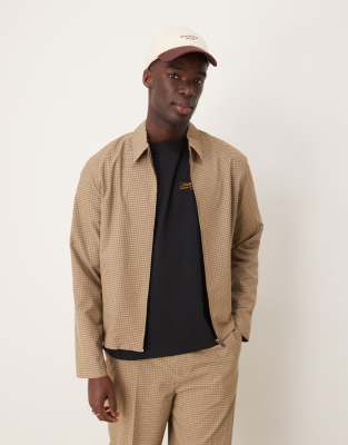 Asos ASOS DESIGN Smart Co-ord Harrington In Stone Micro Check