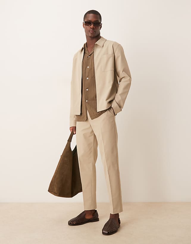 asos ASOS DESIGN smart co-ord harrington in stone rib
