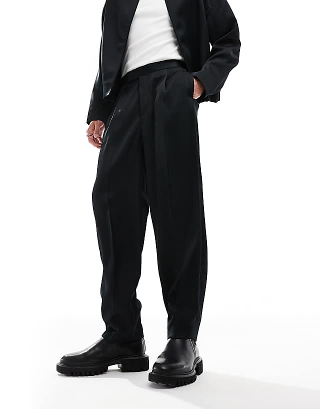 Asos ASOS DESIGN Smart Co-ord Oversized Tapered Trousers In Black Satin With Elasticated Waist