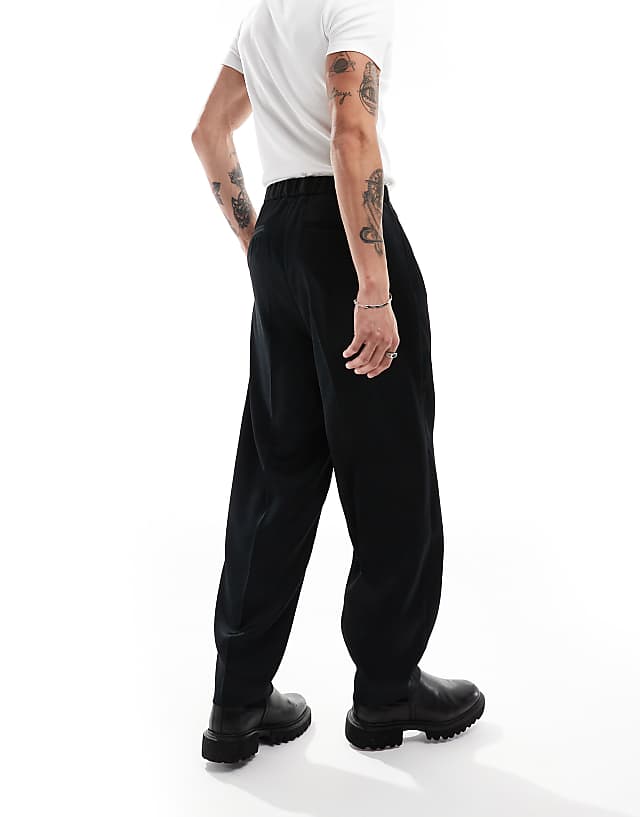 Asos ASOS DESIGN Smart Co-ord Oversized Tapered Trousers In Black Satin With Elasticated Waist