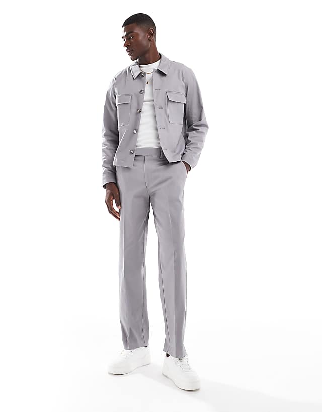 asos ASOS DESIGN smart co-ord straight leg trouser in grey with elasticated waist