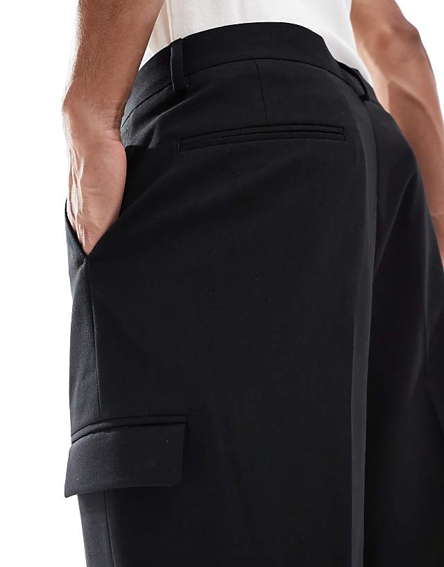 Asos ASOS DESIGN Smart Co-ord Wide Leg Cargo Trousers In Black