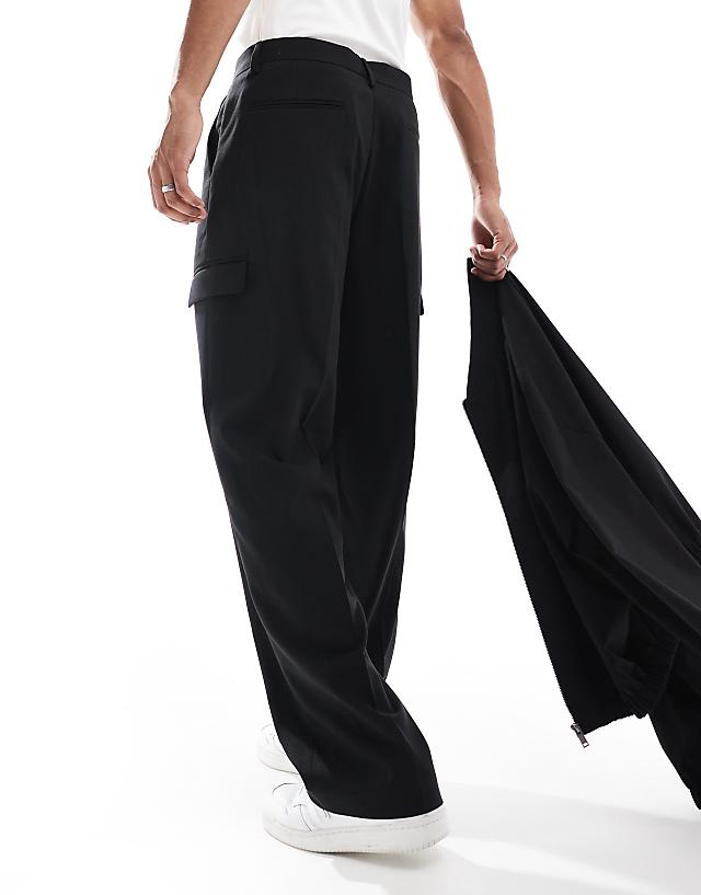 Asos ASOS DESIGN Smart Co-ord Wide Leg Cargo Trousers In Black