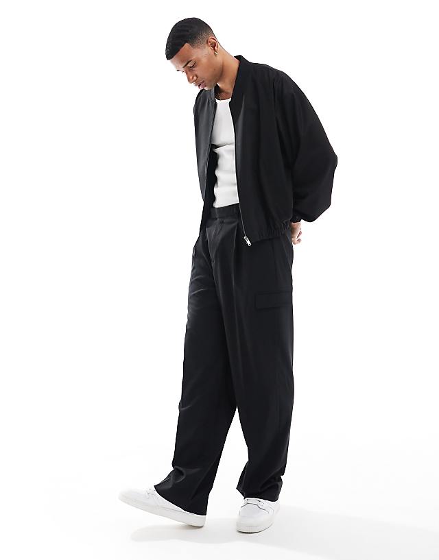 asos ASOS DESIGN smart co-ord wide leg cargo trousers in black