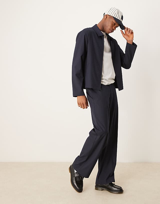 asos ASOS DESIGN smart co-ord with western piping in navy