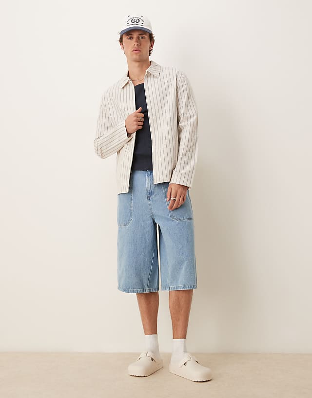 Asos ASOS DESIGN Smart Cotton Blend Harrington Jacket In White Pinstripe