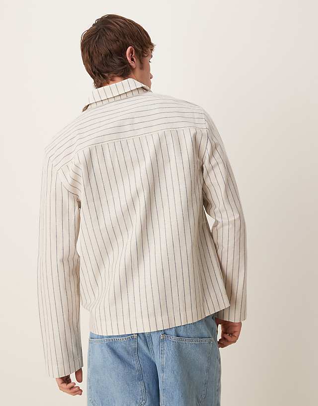 Asos ASOS DESIGN Smart Cotton Blend Harrington Jacket In White Pinstripe