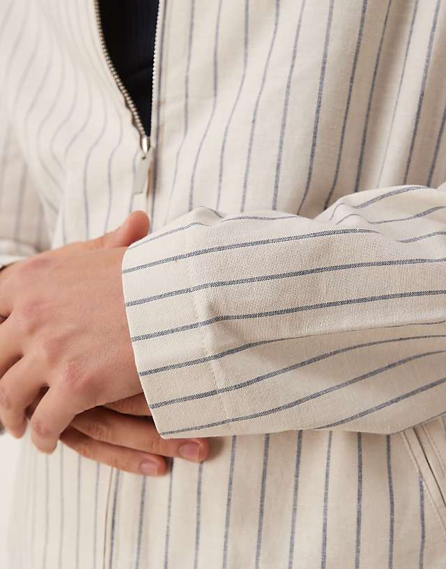 Asos ASOS DESIGN Smart Cotton Blend Harrington Jacket In White Pinstripe