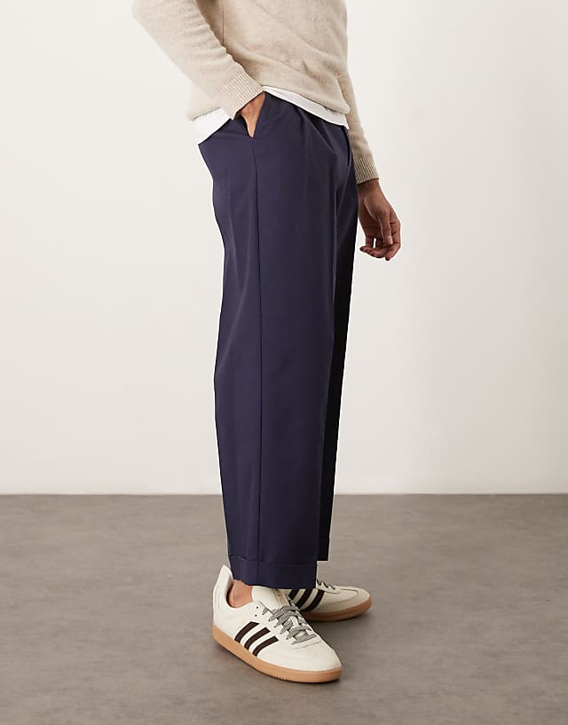 Asos ASOS DESIGN Smart Cropped Balloon Cotton Chinos In Navy