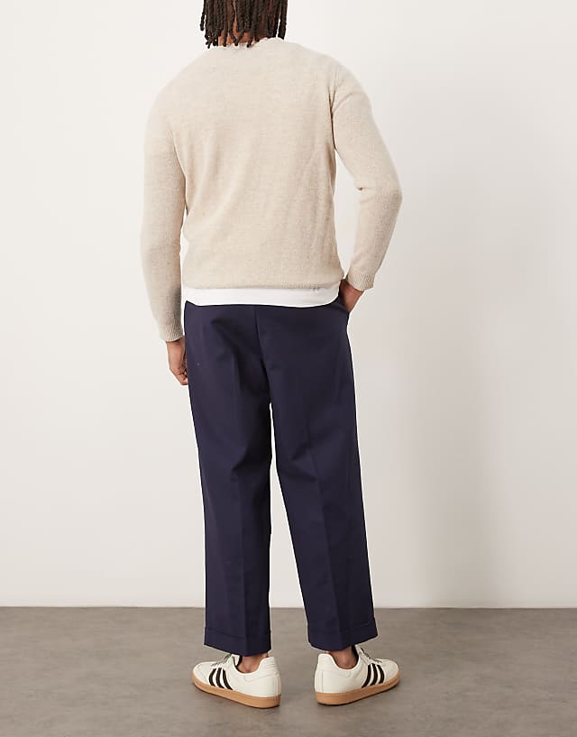 Asos ASOS DESIGN Smart Cropped Balloon Cotton Chinos In Navy