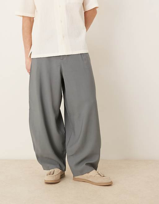 asos ASOS DESIGN smart extreme tapered trousers with front pleats in grey