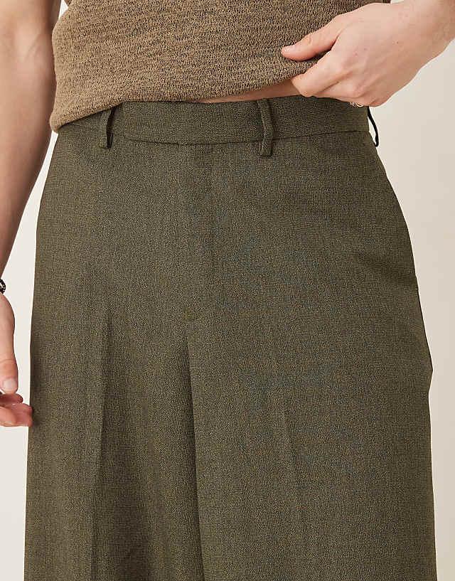 Asos ASOS DESIGN Smart Extreme Wide Leg Trousers In Dark Green Slub