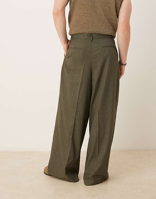 Asos ASOS DESIGN Smart Extreme Wide Leg Trousers In Dark Green Slub