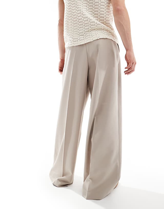 Asos ASOS DESIGN Smart Extreme Wide Leg Trousers In Stone