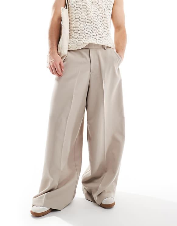 asos ASOS DESIGN smart extreme wide leg trousers in stone