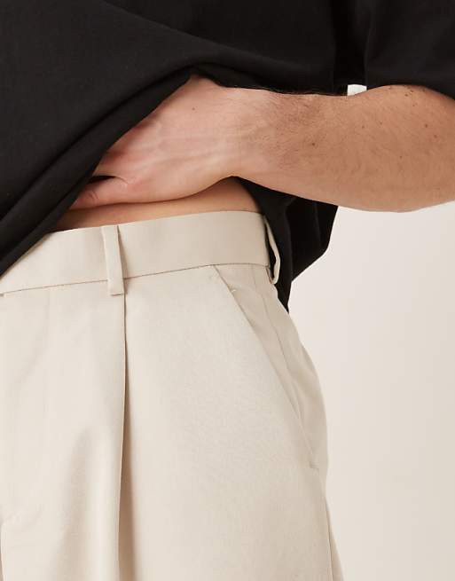 Asos ASOS DESIGN Smart Extreme Wide Leg Trousers With Front Pleat In Stone
