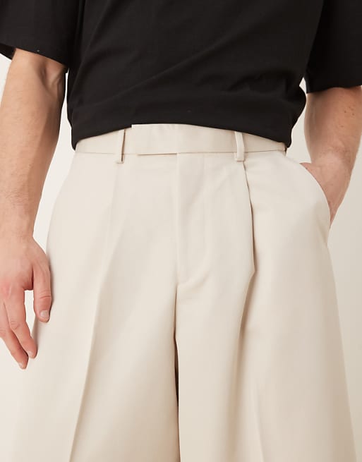 Asos ASOS DESIGN Smart Extreme Wide Leg Trousers With Front Pleat In Stone