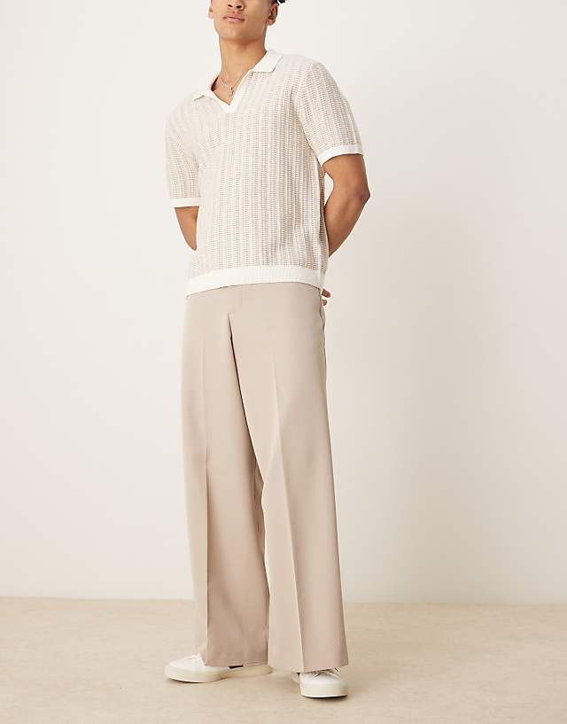 Asos ASOS DESIGN Smart Extreme Wide Leg Trousers With Front Pleat In Stone
