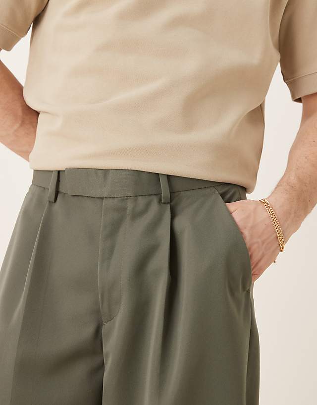 Asos ASOS DESIGN Smart Extreme Wide Leg Trousers With Front Pleats In Green