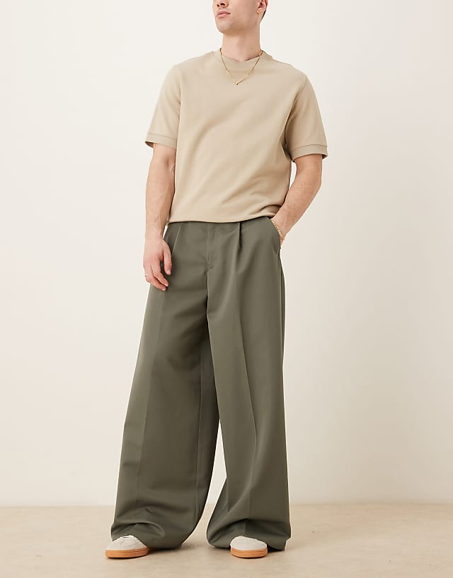 asos ASOS DESIGN smart extreme wide leg trousers with front pleats in green