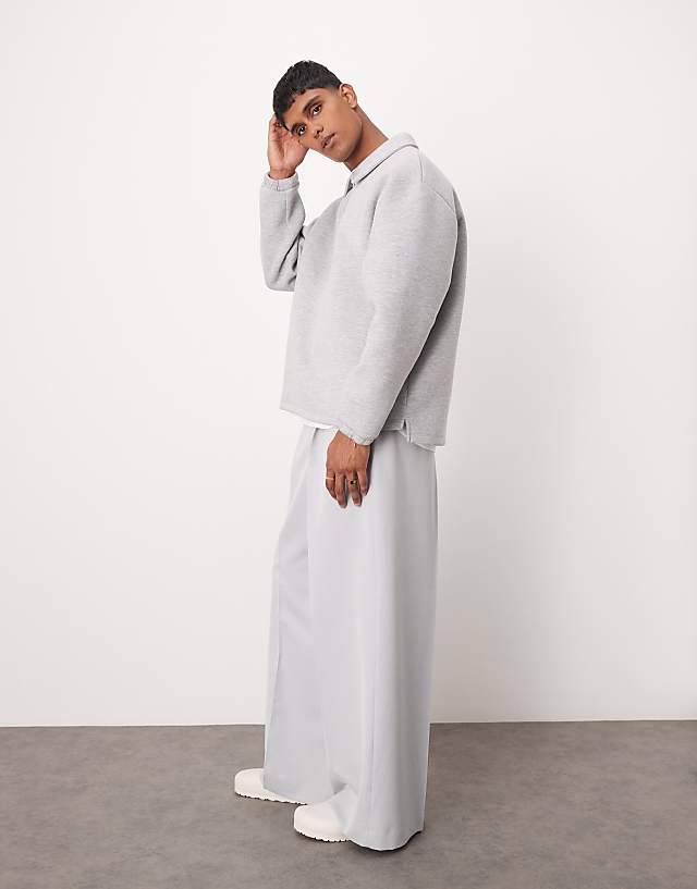 Asos ASOS DESIGN Smart Extreme Wide Leg Trousers With Front Pleat In Light Grey