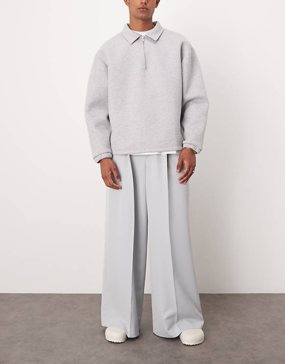 asos ASOS DESIGN smart extreme wide leg trousers with front pleat in light grey