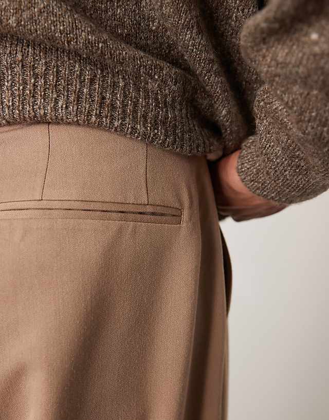 Asos ASOS DESIGN Smart Extreme Wide Leg Trousers With Front Pleat In Camel