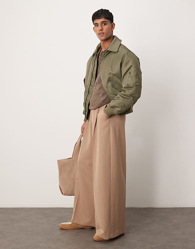 asos ASOS DESIGN smart extreme wide leg trousers with front pleat in camel