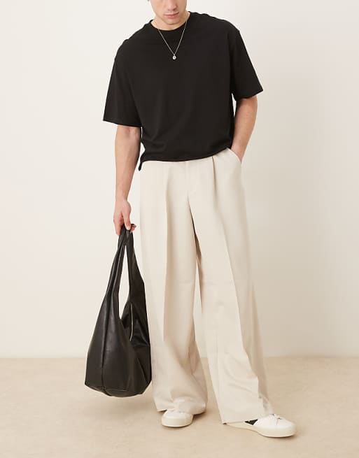 asos ASOS DESIGN smart extreme wide leg trousers with front pleat in stone