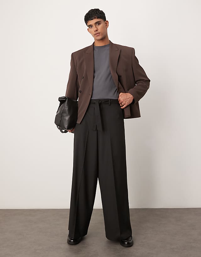 asos ASOS DESIGN smart extreme wide trousers with belt in black