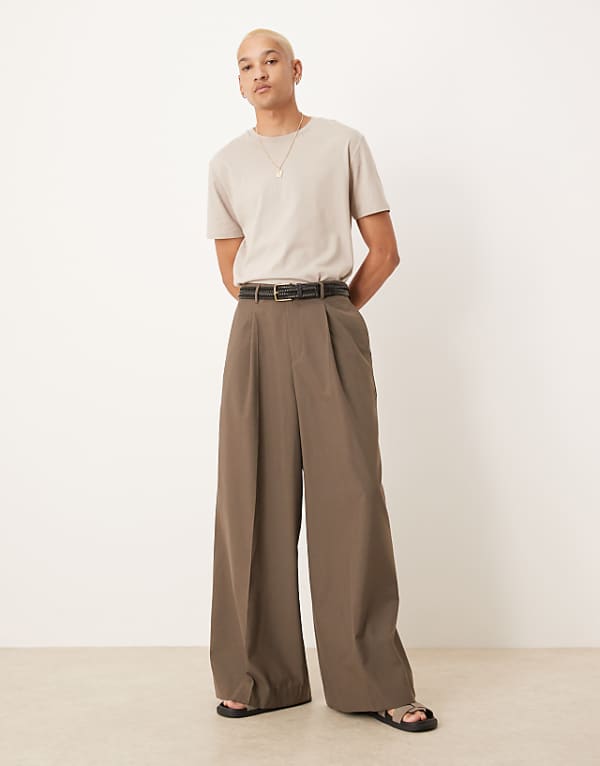 asos ASOS DESIGN smart extreme wide trousers with front pleat in brown