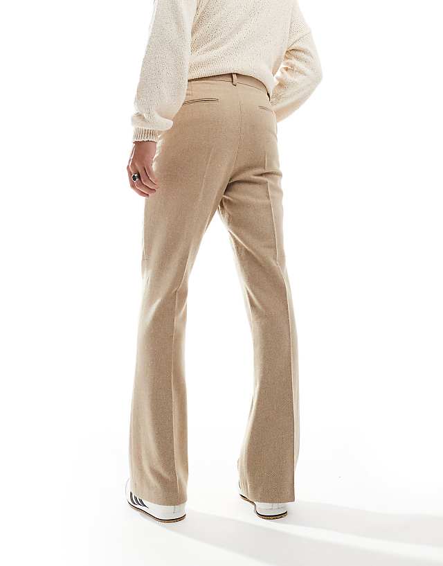 Asos ASOS DESIGN Smart High Waist Flared Wool Mix Trousers In Stone