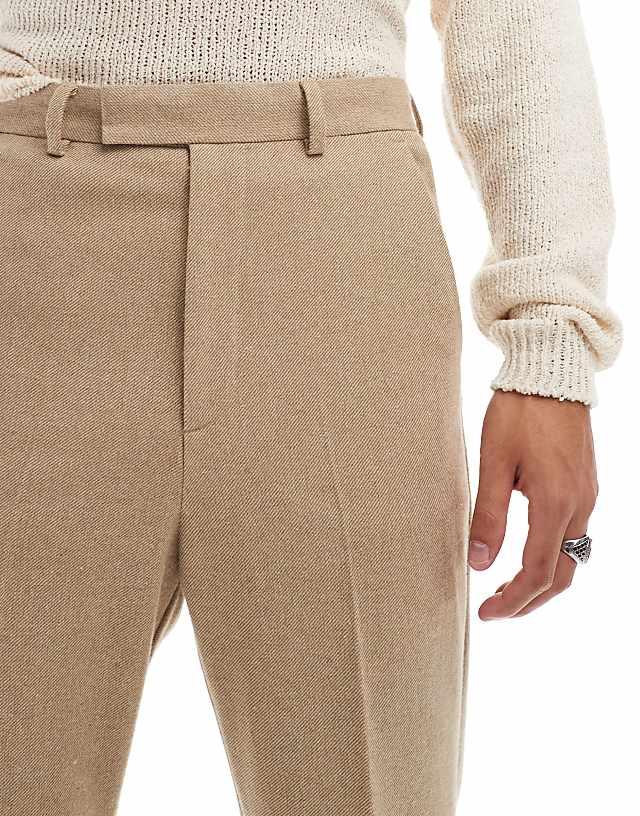 Asos ASOS DESIGN Smart High Waist Flared Wool Mix Trousers In Stone